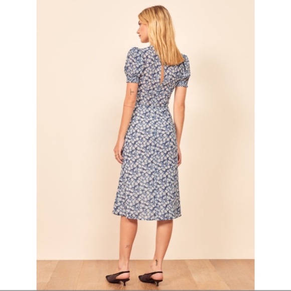 NEW WITH TAGS Reformation Lee Raquel Blue Floral Puff Sleeve Midi Dress Size 6 - Picture 3 of 16
